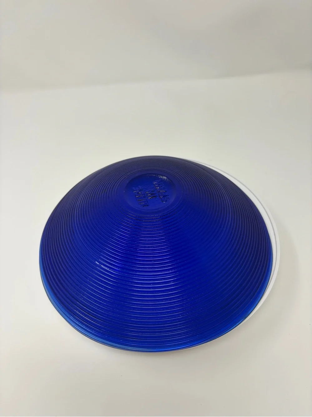 Art Deco Cobalt Blue Ribbed Glass Serving Bowl Made In Spain Vintage 7.5 Center